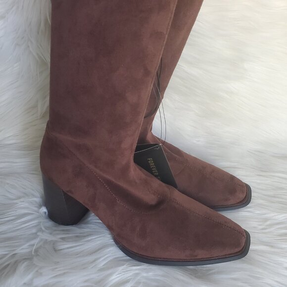 Forever 21 Brown Over The Knee Side Zipper Suede Boot SZ 6 - Picture 5 of 13